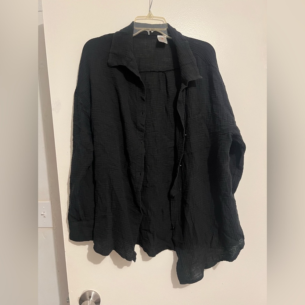 Shade & Shore Black Lightweight Button-Front Jacket